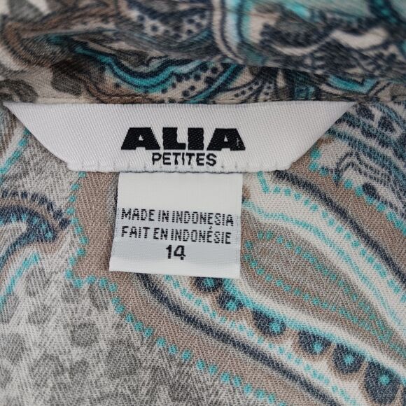 Alia Shirt Women Size 14 Blue Beige Paisley 3/4 Sleeve Collared Button Up Top - Picture 5 of 6